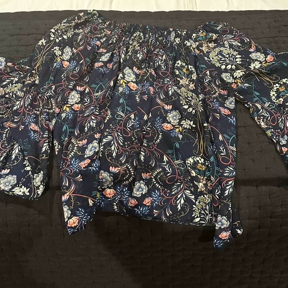 Bebe Navy Floral Smocked Top
